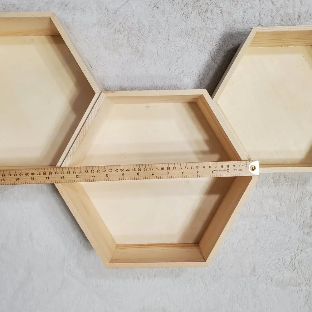 NWT Hexagon Wooden Tray Set Hexagon Wall Shelves Set of 3